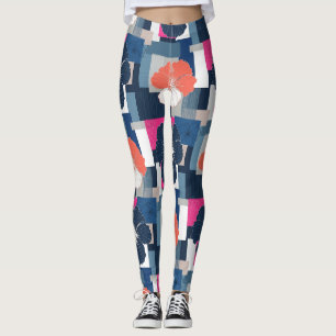 Elegantes blaues Hibiskus-Blumenmuster (1) Leggings
