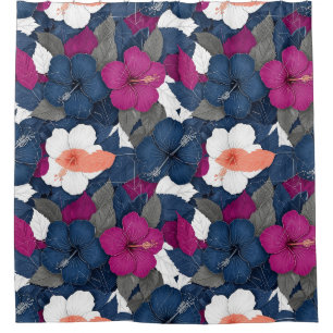 Elegantes blaues Hibiskus-Blumenmuster (2) Duschvorhang