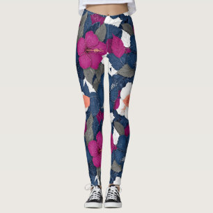 Elegantes blaues Hibiskus-Blumenmuster (2) Leggings