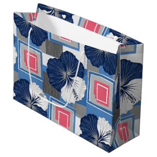 Elegantes blaues Hibiskus-Blumenmuster (3) Große Geschenktüte