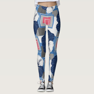 Elegantes blaues Hibiskus-Blumenmuster (3) Leggings