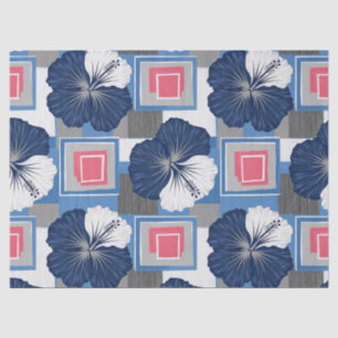 Elegantes blaues Hibiskus-Blumenmuster (3) Seidenpapier