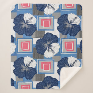 Elegantes blaues Hibiskus-Blumenmuster (3) Sherpadecke