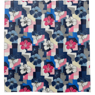 Elegantes blaues Hibiskus-Blumenmuster (4) Duschvorhang