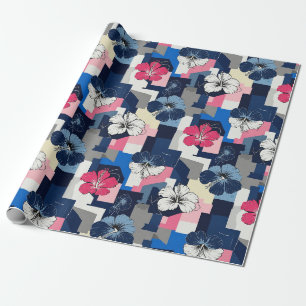 Elegantes blaues Hibiskus-Blumenmuster (4) Geschenkpapier