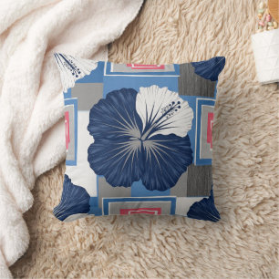 Elegantes blaues Hibiskus-Blumenmuster (4) Kissen