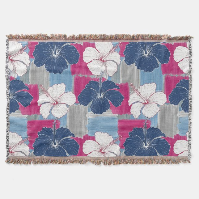 Elegantes blaues Hibiskus-Blumenmuster (5) Decke (Vorderseite)