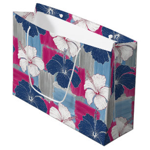 Elegantes blaues Hibiskus-Blumenmuster (5) Große Geschenktüte