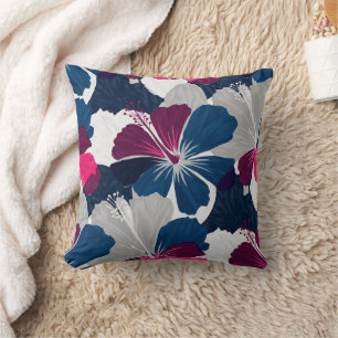 Elegantes blaues Hibiskus-Blumenmuster (6) Kissen