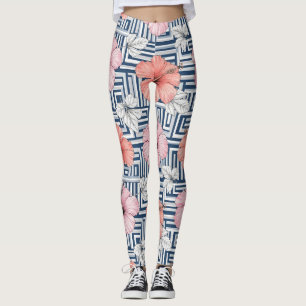 Elegantes blaues Hibiskus-Blumenmuster (6) Leggings
