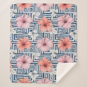 Elegantes blaues Hibiskus-Blumenmuster (6) Sherpadecke