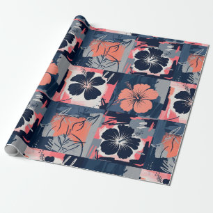 Elegantes blaues Hibiskus-Blumenmuster (7) Geschenkpapier