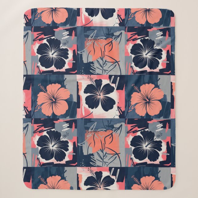 Elegantes Blaues Hibiskus-Blumenmuster (7) Sherpadecke (Vorderseite)