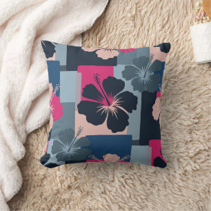 Elegantes blaues Hibiskus-Blumenmuster (8) Kissen