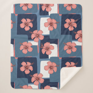 Elegantes Blaues Hibiskus-Blumenmuster (8) Sherpadecke