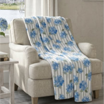 Elegantes Blaues Hortensienmuster Grauer Streifen