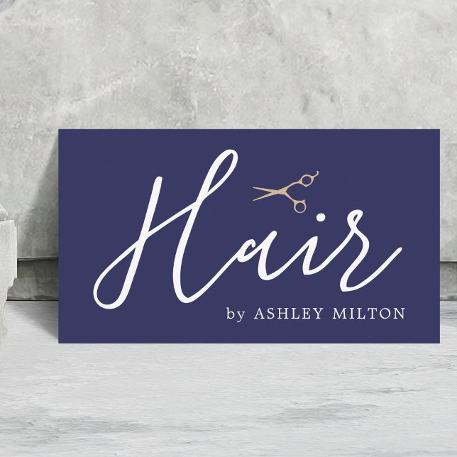 Elegantes blaues Imitat Kupferschere Haarstil Visitenkarte (Von Creator hochgeladen)