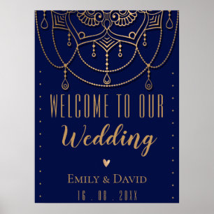 Elegantes blaues indisches traditionelles Design W Poster