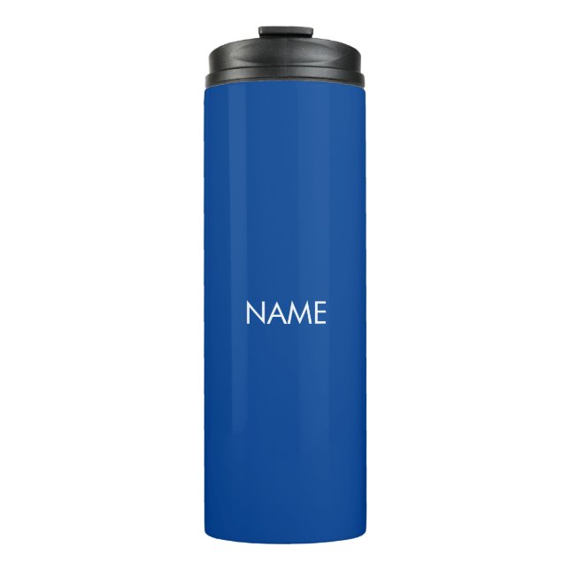 Elegantes blaues individuelle Name-Text-Monogramm Thermosbecher (Vorderseite)