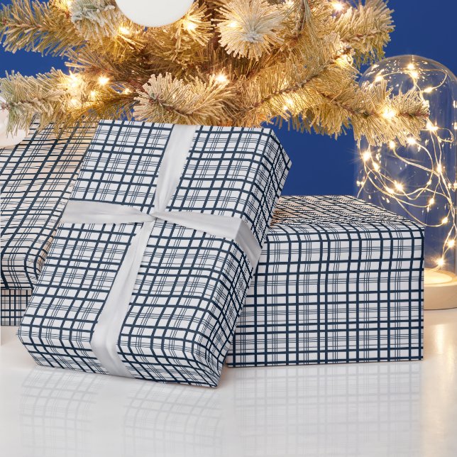 Elegantes blaues Karomuster Geschenkpapier (Feiertage)