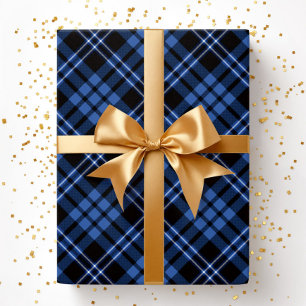 Elegantes blaues Karomuster Geschenkpapier