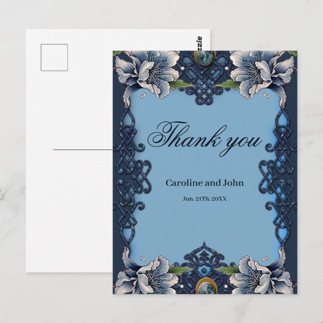 Elegantes blaues keltisches Design Postkarte (Vorne/Hinten)