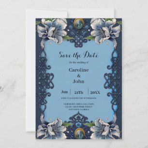 Elegantes blaues keltisches Design Save The Date