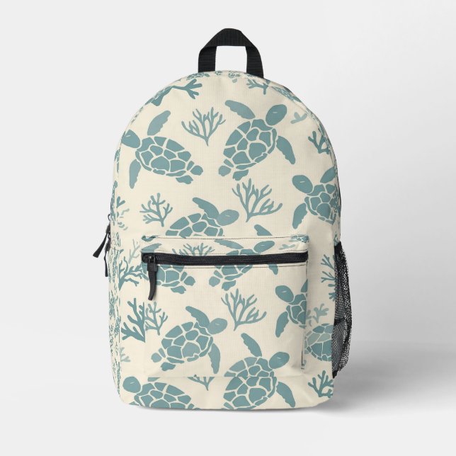 Elegantes Blaues Korallenmuster Bedruckter Rucksack (Vorderseite)