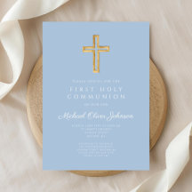 Elegantes Blaues Kreuz Religiöser Junge Erste Komm