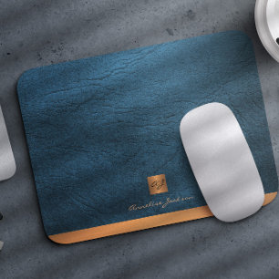 Elegantes blaues Ledergold mit Monogramm Mousepad