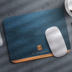 Elegantes blaues Ledergold mit Monogramm Mousepad