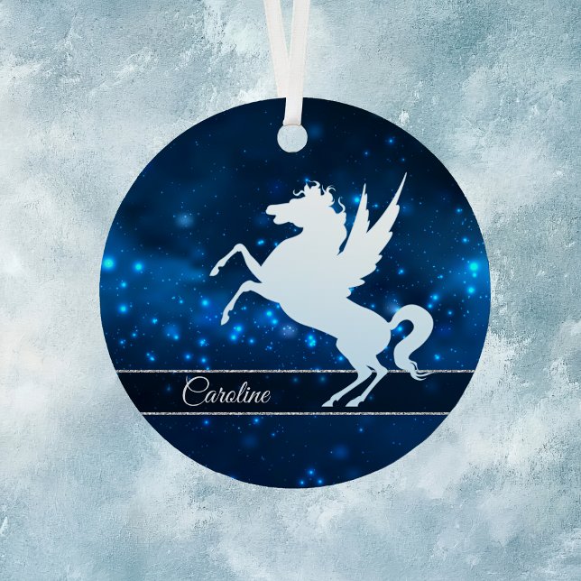 Elegantes blaues Licht Silver Silhouette Einhorn Ornament Aus Metall (Von Creator hochgeladen)