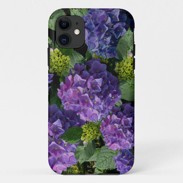 Elegantes blaues lila Magenta grünes Hydrangea Case-Mate iPhone Hülle (Rückseite)