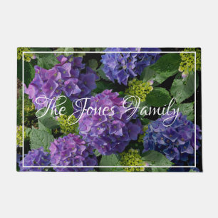 Elegantes blaues lila Magenta grünes Hydrangea Fußmatte