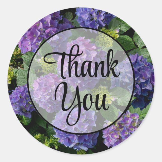 Elegantes blaues lila Magenta grünes Hydrangea Runder Aufkleber (Vorderseite)