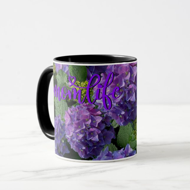 Elegantes blaues lila Magenta grünes Hydrangea Tasse (Vorderseite Links)