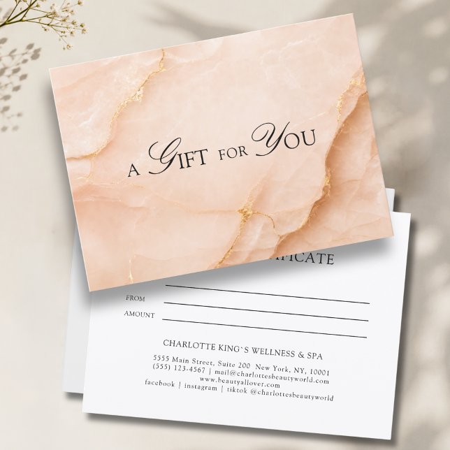 Elegantes blaues Marmor-Geschenkgutschein (A Gift for You! Peach Gold Marble Gift Certificate)