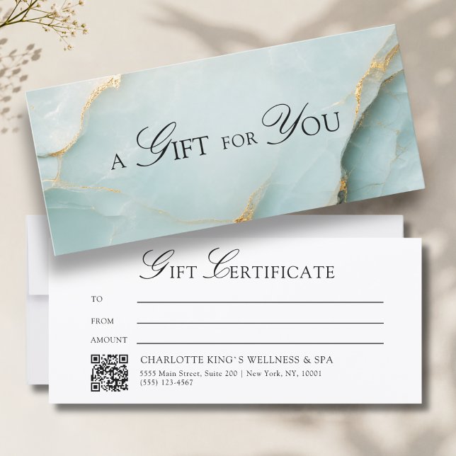 Elegantes blaues Marmor-QR-Code-Geschenkgutschein (A Gift for You! Blue Gold Marble QR Code Gift Certificate)