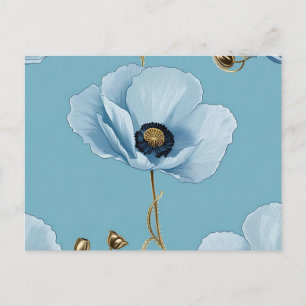 Elegantes blaues Mohn auf weichem Blau Postkarte