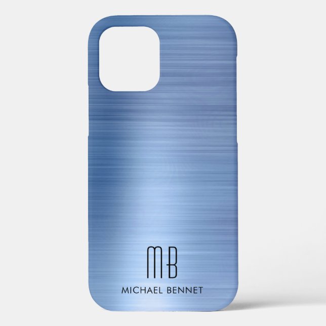 Elegantes Blaues Monogramm Case-Mate iPhone Hülle (Rückseite)