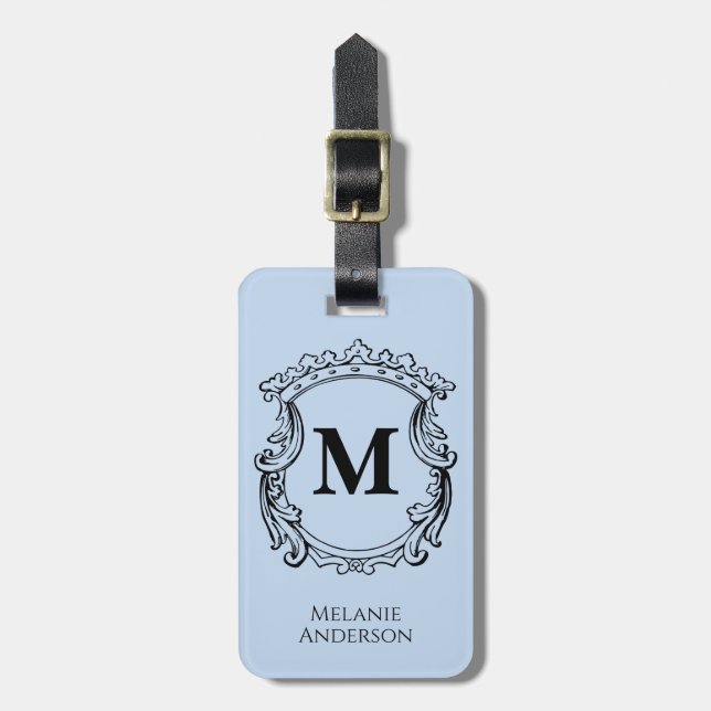 Elegantes blaues Monogrammwappen  Gepäckanhänger (Vorderseite vertikal)