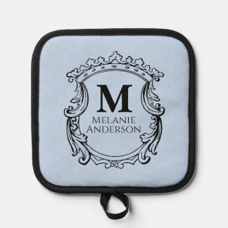 Elegantes blaues Monogrammwappen Topflappen