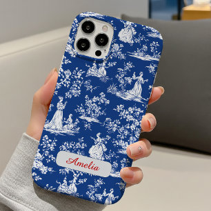 Elegantes blaues Oilchinoiserie Blumenmonogramm iPhone 16 Pro Hülle