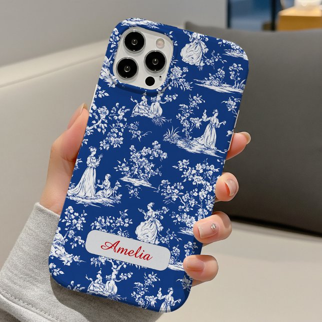Elegantes blaues Oilchinoiserie Blumenmonogramm Case-Mate iPhone Hülle (Von Creator hochgeladen)