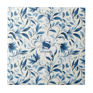 Elegantes blaues Paisley-Blattmuster - Weißer Hint Fliese