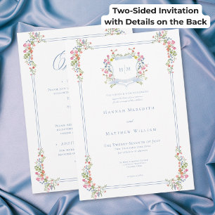 Elegantes blaues Pastell-Blumenwappen Hochzeit dop Einladung