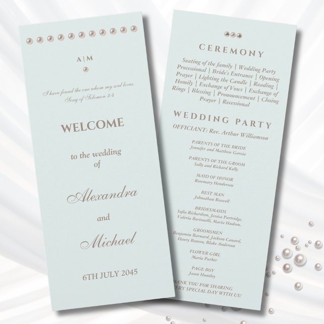 Elegantes blaues Perlen-Hochzeitsprogramm für chri Programm (Von Creator hochgeladen)