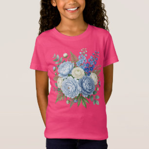 Elegantes blaues Pfingstrosen-Blumenbouquet-Aquare T-Shirt
