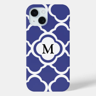 Elegantes blaues Quatrefolienmuster Monogramm Case-Mate iPhone Hülle