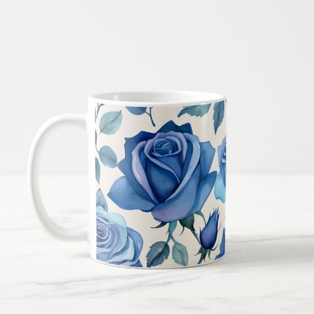 Elegantes blaues Rose-Muster Kaffeetasse (Links)